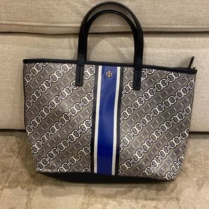 Tory Burch Blue and Black Patterned Tote